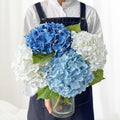 Blue/White Artificial Hydrangeas Silk Flowers, 4Pcs Large Latex Real Touch Lifelike Hydrangea Artificial Flowers,Faux Flowers Bouquet for Halloween Fall Wedding Outdoor Kitchen Table Home