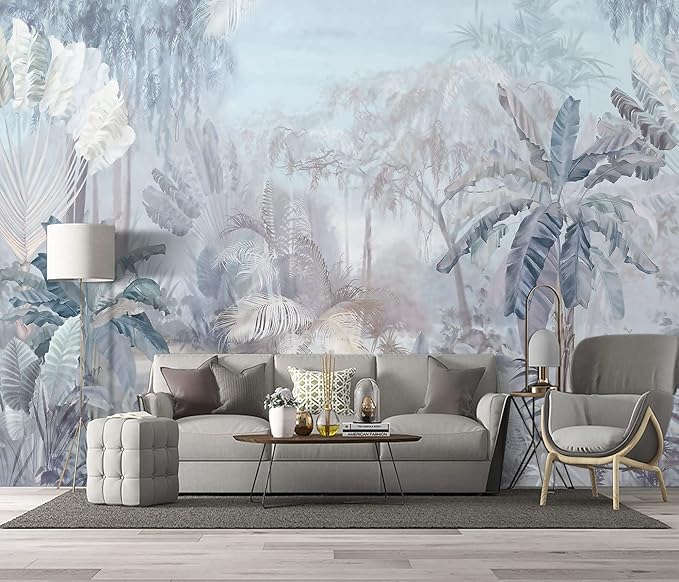 Tropical Botanical Wallpaper Woodland Forest Tree Bedroom Banana Leaf Plant murals Aesthetic Room Decor Living Room tv Background Large Wall Mural - 91"x65" Not Peel and Stick