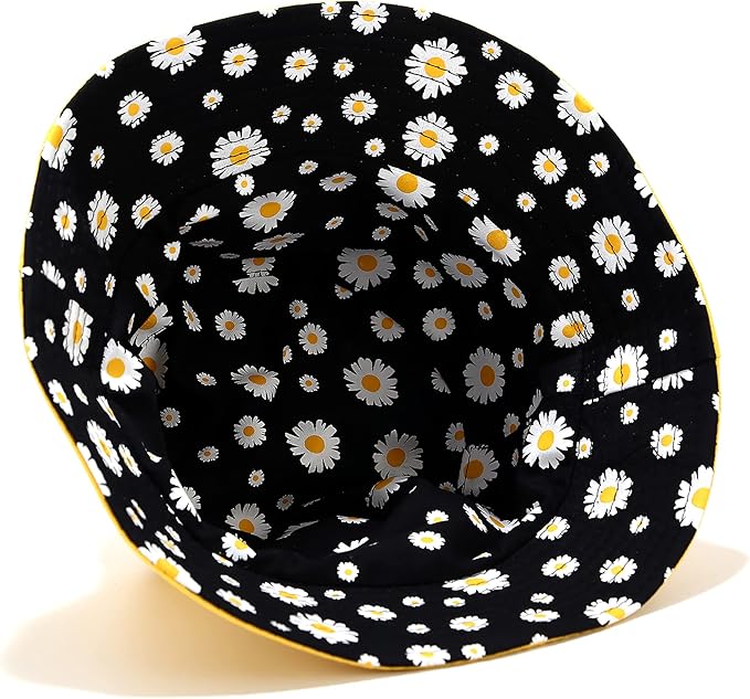 Flower Reversible Bucket Hat Cotton Summer Travel Beach Sun Hats Emboridery for Women Men