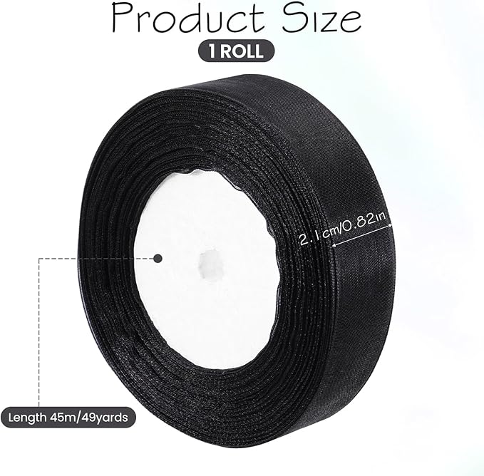 Black Organza Ribbon, 49 Yards Black Chiffon Fabric Mesh Ribbon for Gift Wrapping, 4/5 Inch Flower Bouquet, Bows, Crafts, Christmas Halloween Decoration