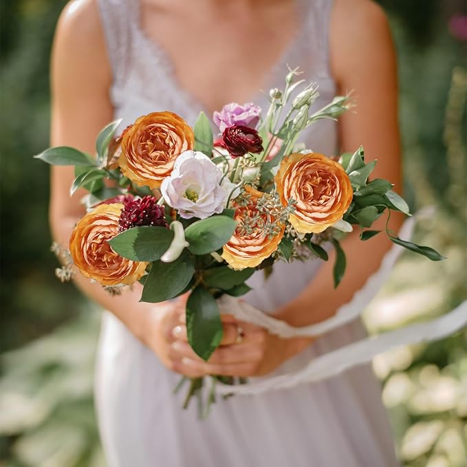 IPOPU 10pcs Orange Peonies Artificial Flowers Real Touch Silk Peonies with Stems Real Look Fake Peony for Home Table Decorations Wedding Faux Flowers Arrangements