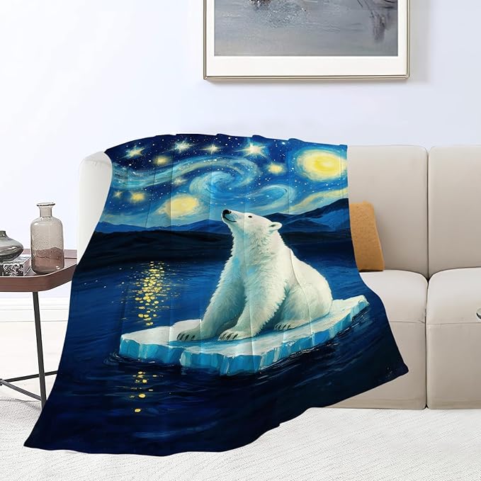 Polar Bear Blanket Cute White Bear Throw Blanket Soft Cozy Fleece Fuzzy Stuffed Plush Flannel Gifts for Girls Women Boys Kids Adults 50"X60"