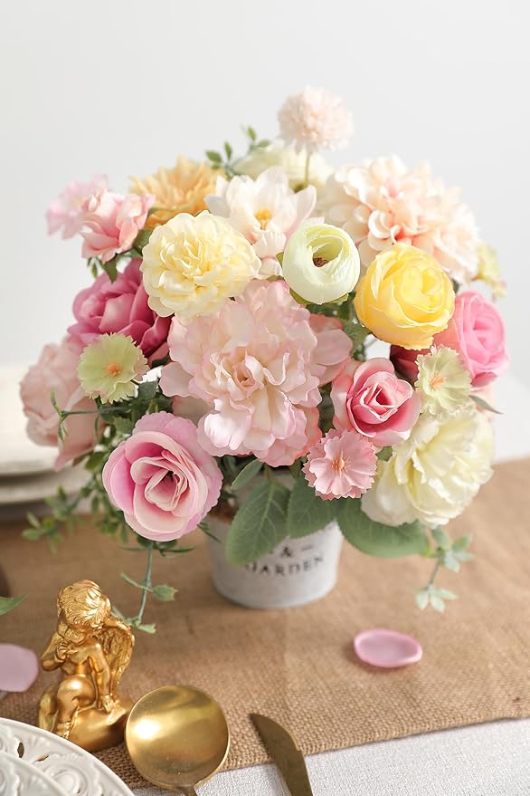 Light Pink Artificial Flowers Combo Set Fake Flower Leaf Box with Stemst for DIY Wedding Bridal Bouquet, Centerpieces, Home Decor, Floral Arrangement Decor