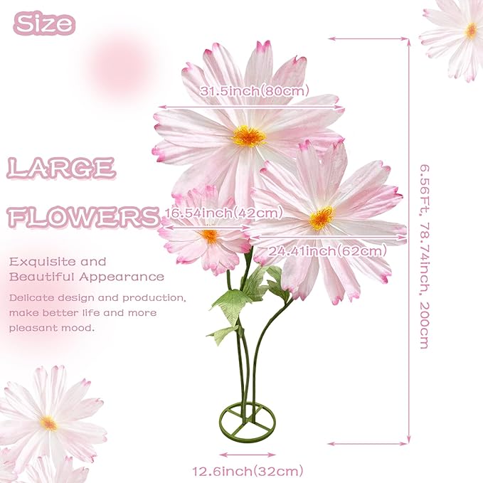 Giant Flowers for Decoration with Stand, Large Artificial Flower Decoration with Standing Base, Big Fake Flower Daisies Bouquet 6.1Ft Wedding Birthday Party Decor Ideal for Home and Event Decor(Pink)