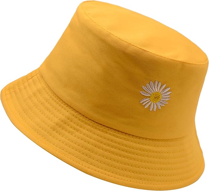 Flower Reversible Bucket Hat Cotton Summer Travel Beach Sun Hats Emboridery for Women Men