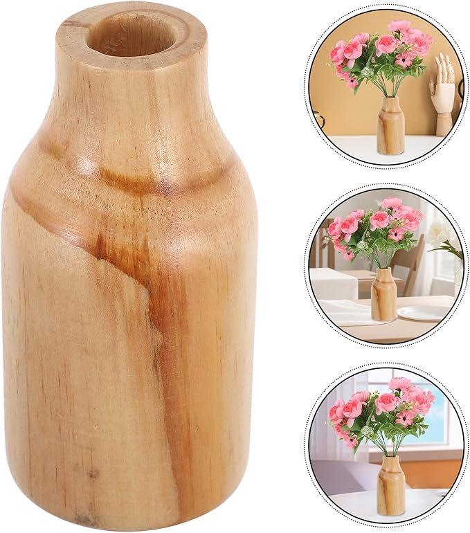 Rustic Wooden Dried Flower Vase with Corrosion Resistant Pine Wood Simple Elegant Home Decor Vase for Table Centerpieces Dining Office and DIY Floral Arrangements
