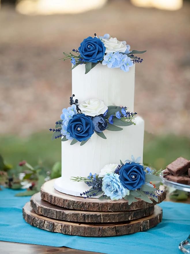 Royal Blue Roses with Crystal 50PCS Blue Foam Roses for Craft 2.95" Fake Blue Roses Artificial Flowers for Bridal/Baby Shower Decorations Wedding Centerpieces for Table (Royal Blue)