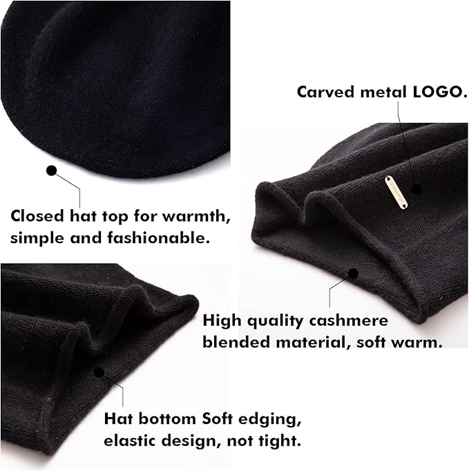 QUEENFUR Knit Slouchy Beanie Hats for Women Cashmere Ski Cap Knitted Wool Soft Warm Winter Hat