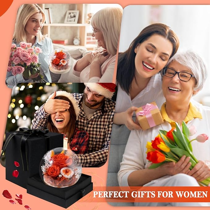 FIACO Preserved Rose Birthday Gift for Women Forever Fresh Flowers for Prime Delivery Gift for Mom Grandma Wife Valentines Mothers Day Christmas Anniversary Eternal Roses in Glass Dome