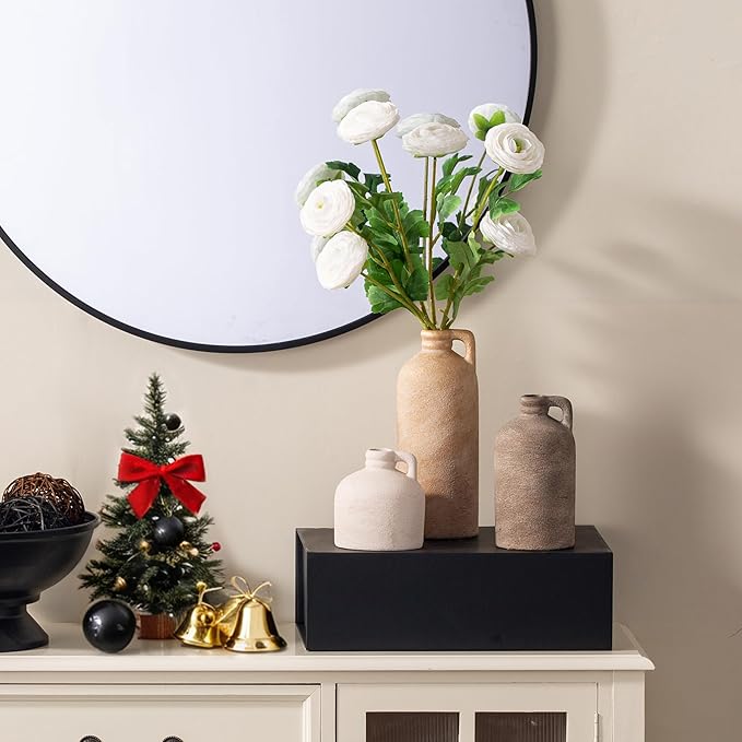 Ceramic Vase Home Table Decor - Flower Vase Set of 3 Living Room Kitchen Decorations Farmhouse Modern Rustic Vases Decorative Centerpiece for Shelf Bedroom Office Bathroom Dining Coffee Desk