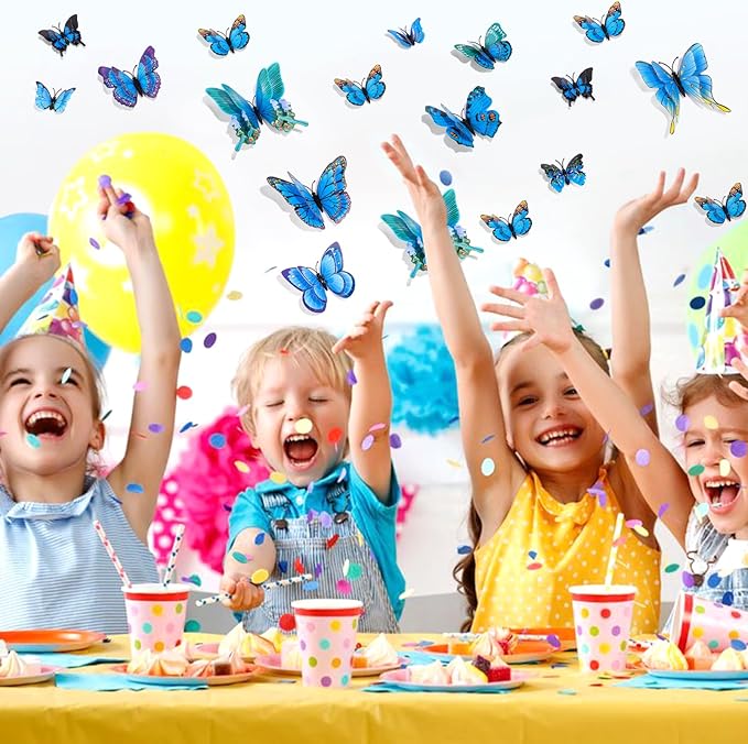 SAOROPEB 3D Butterfly Wall Decor, 24 Pcs Double Layer Butterfly Decorations for Party Decorations Locker Decor Refrigerator Decal, Reusable (Blue)