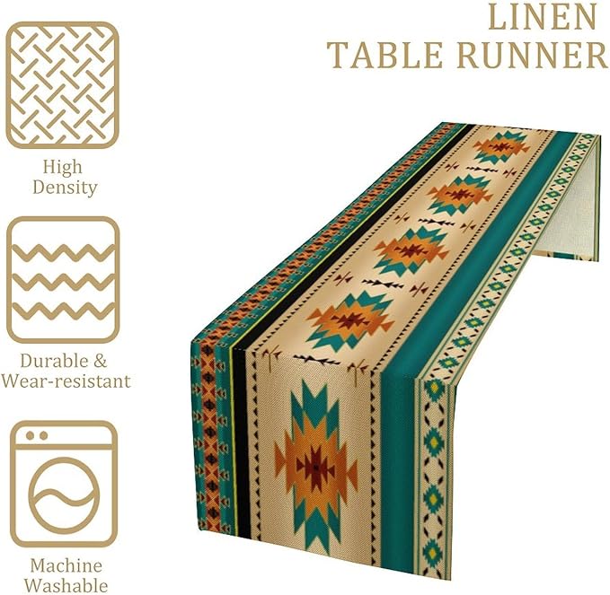 Aztec Southwest Table Runner, Ethnic Style Design Geometric Triditional Kitchen Table Runners Table Setting Decor for Garden Farmhouse Wedding Party Holiday Dinner Home, 13x108 Inch
