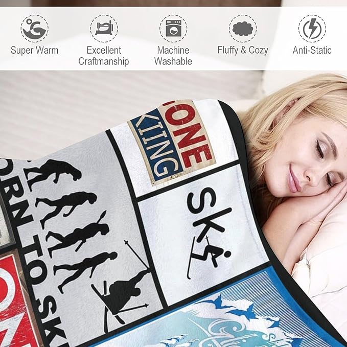 SkiThrow Blanket for Lovers - Adults & Kids; Soft, Warm, Cozy Fleece for Couch, Sofa, Bed - 60"x80"