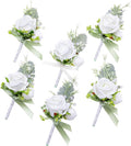 Fnize White Boutonniere for Men, 6 Pcs Groom Groomsmen Boutonnieres, Artificial Flowers for Wedding Prom Homecoming