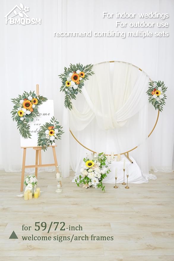 Wedding Arch Faux Flowers Set of 2 Greenery Garland for Wedding Decor Ceremony and Reception Backdrop Decoration (Sunflower)