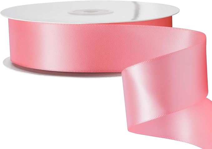LIUYAXI Pink Stain Ribbon, 1-1/2" X Continuous 50 Yards, Double Faced Fabric Ribbon Perfect for Gift Wrapping Wedding Birthday Party Chair Sash Christmas Hair Floral Craft Sewing