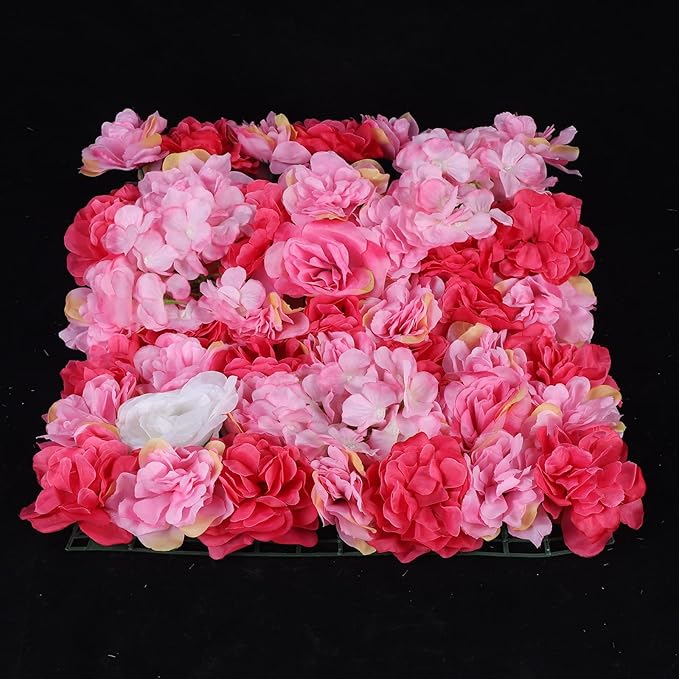 Artificial Flower Wall Panels, Silk Wedding Flower Wall Backdrop Panel, 3D Floral Panel Artificial Floral Wall Mat Flower Screen for Photo Party Wedding Wall Background Decor (6PCS Rose Red+Dark Pink)