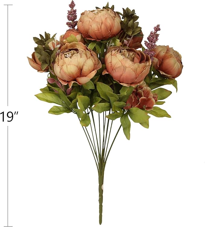 Flojery Silk Peony Bouquet Vintage Artificial Peonies Flower for Home Wedding Party Decor (1pcs, Coffee)