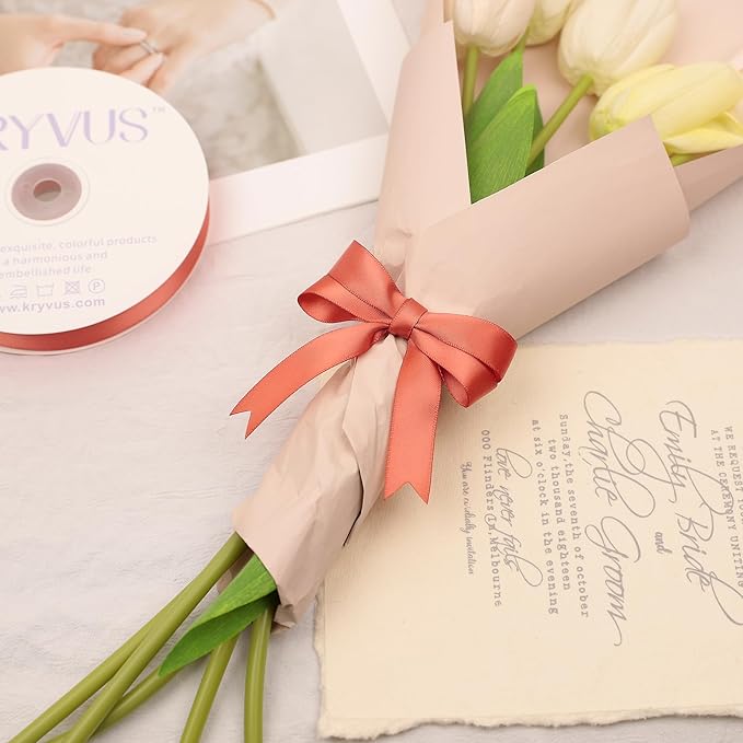 Copper Satin Ribbon, Double Faced 5/8 Inch X 25 Yards Copper Ribbon, Premium Satin Ribbon for Gift Wrapping, Crafts, Hair Bow Making, Sewing, Flower Bouquet, Wedding Party Decor
