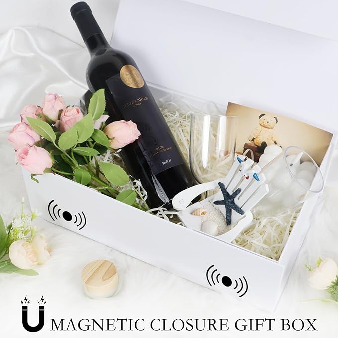 White Gift Box with Magnetic Lids 13.8x8.3x4.4 in, Large Bridesmaid Groomsman Proposal Boxes 5 Pack, Collapsible Rectangle Storage Box
