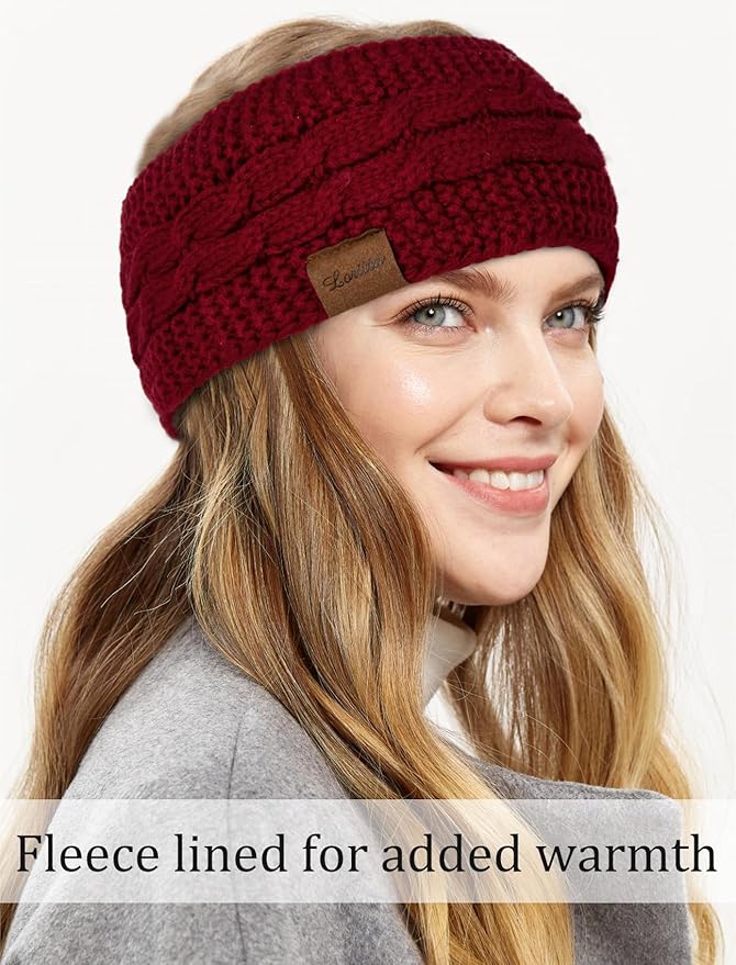 Loritta Womens Ear Warmers Headbands Winter Warm Fuzzy Cable Knit Head Wrap Fleece Lined Gifts