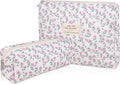 2PC Makeup Bag Set, Cute Cosmetic Bag for Women Girls, Floral Coquette Aesthetic Toiletry Bag, Travel Make Up Organizer Bag (Purple Peacock Flower)