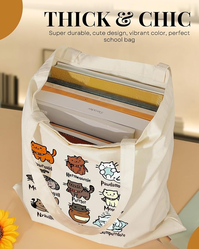 AUSVKAI Canvas Tote Bag Aesthetic for Women, Reusable Grocery Bag with Cat, fourth wing Cotton Bags for Shopping Beach Trendy Retirement Gifts