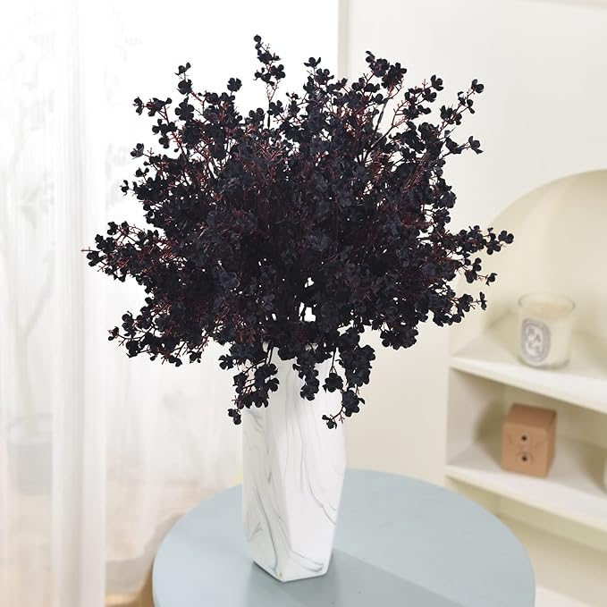 15PCS Artificial Baby Breath Flowers Fake Silk Real Touch DIY Floral Bouquets Decor Wedding Party Decoration Arrangements-Black