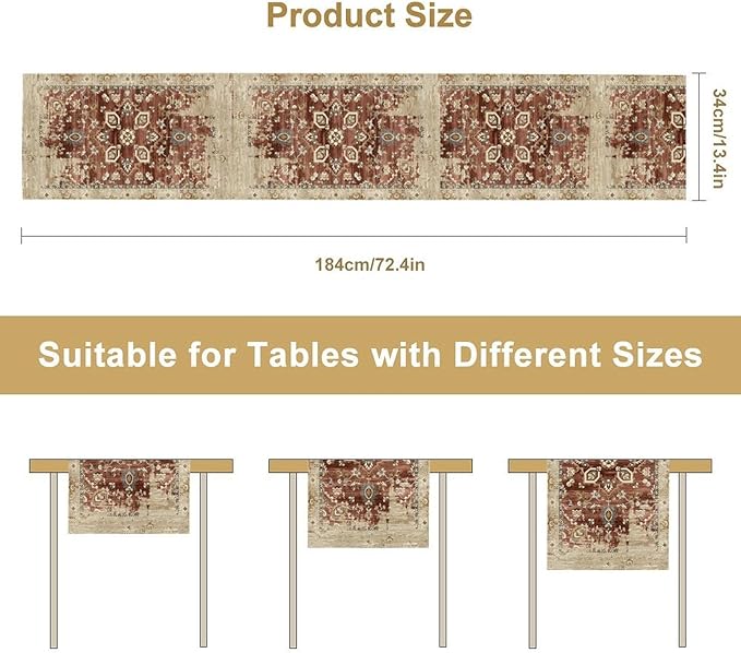 Vintage Persian Table Runner, Boho Ornate Medallion Rust Flower Oriental Style Table Runner for Kitchen Dining Indoor Outdoor Home Party Decor, 13x36 Inch