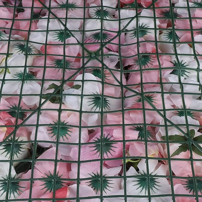 12Pcs 15.75" x 23.62x 0.79 Artificial Flower Wall Panels,Flower Wall Mat Silk Flower Panels for Outdoor Garden Backyard Fence Fence Privacy Screen and Indoor Wall Decor(12Pcs White+Pink)