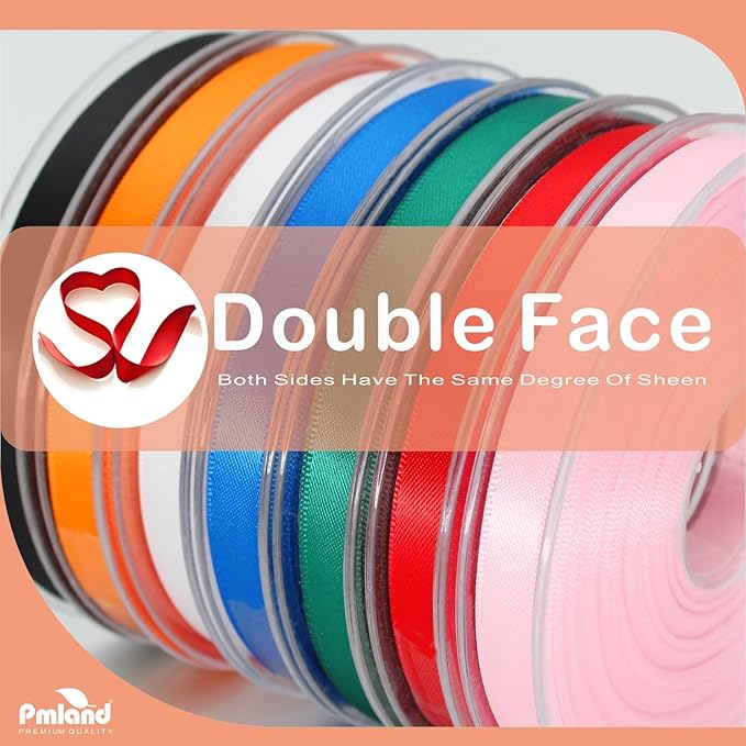 PMLAND Solid Red Fabric Satin Ribbon 3/8'' Inch x 27 Yards Double Faced Use for Crafts Gift Wrapping Floral Bouquets Ornaments Hair Bows Party Decoration