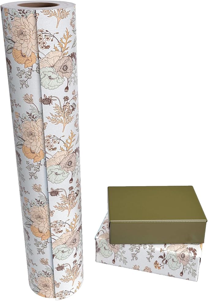 WRAPAHOLIC Jumbo Reversible Floral Wrapping Paper - 24 Inch X 100 Feet Jumbo Roll Pearlized Vintage Floral Design, Perfect for Wedding, Birthday, Mother's Day