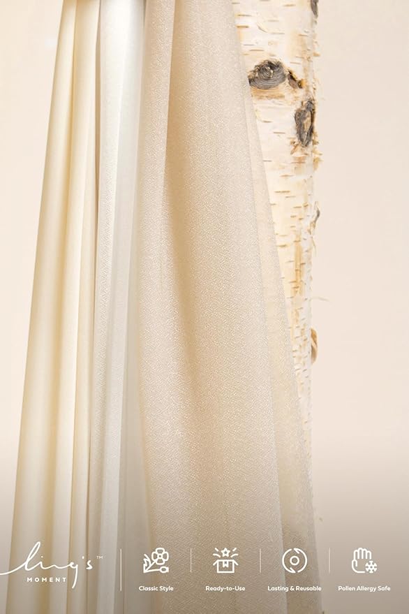 Ling's Moment Wedding Arch Draping Fabric 3 Panels 20Ft Beige Chiffon Fabric,Sheer Hanging Drapes Arrangement for Wedding Ceremony Backdrop Outdoors Party Swag Home Decor (Cream & Nude & Ivory)