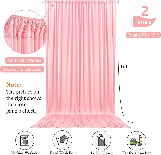 10 x 10 Feet Rose Pink Backdrop Curtain for Partie, Background Curtains for Photoshoot, Birthday, Wedding, Halloween, Thanksgiving, Christmas, New Year Party Decorations 5Ft x 10Ft, 2 Panels