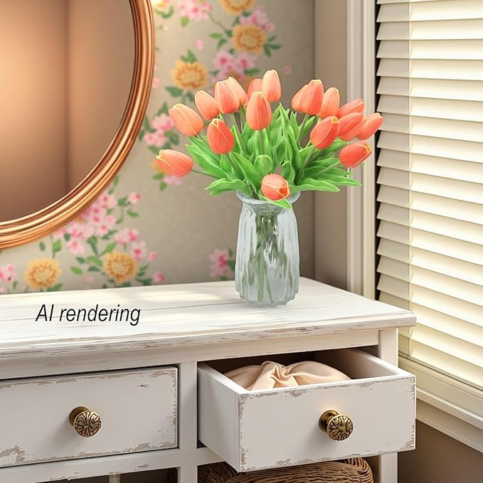 Artificial Flowers 10 Heads Mini Real Touch Artificial Tulip for Home Wedding Party Centerpiece Decoration (Gradient Orange)