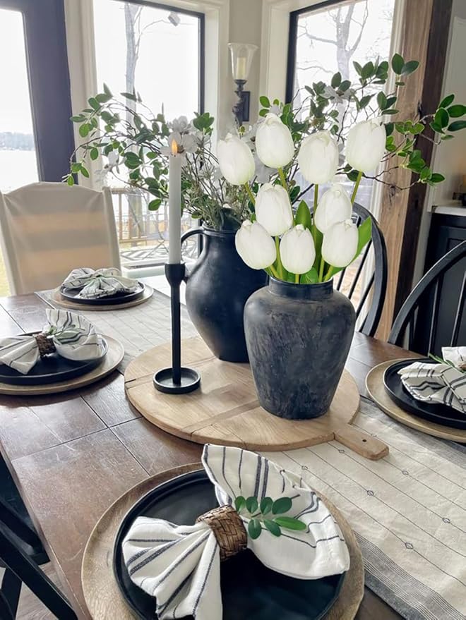 6PCS 23" Fake Tulip Flowers Artificial White Tulips Long Stem Faux Flower, Silk Flower Décor for Floral Arrangement Home Farmhouse Wedding Decoration