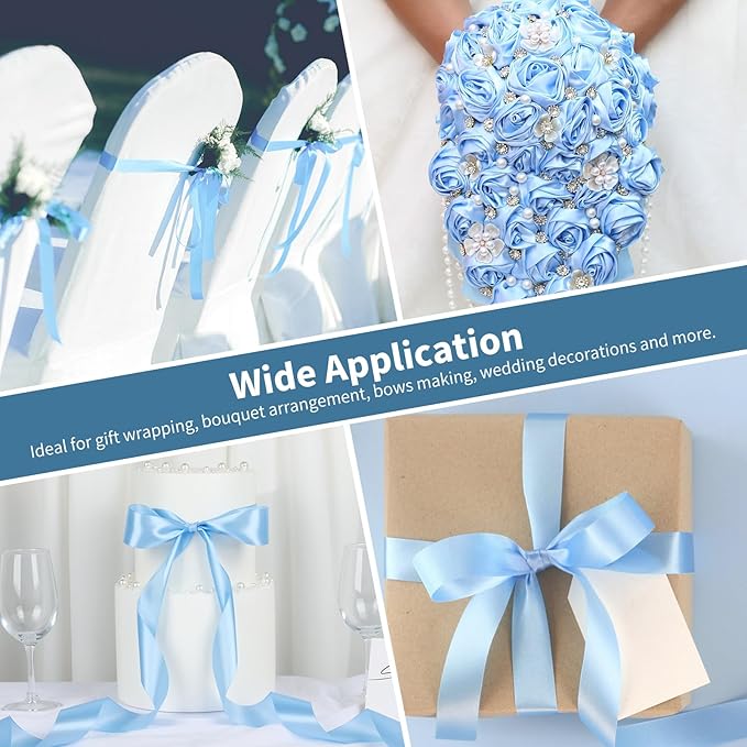 1-1/2 Inch Wide Sky Blue Satin Ribbon, 50 Yards Solid Polyester Fabric Ribbon for Roses Making, Gift Wrapping, Christmas, Wedding Decorations, Crafts, Bows