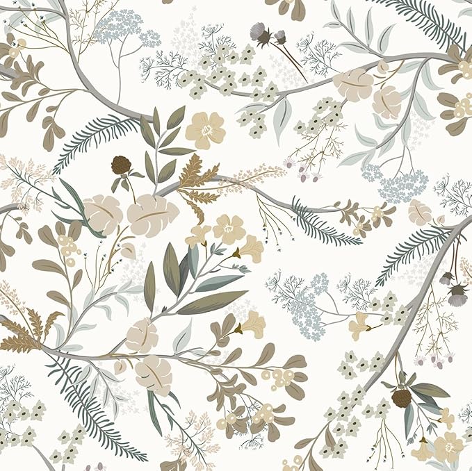 Guvana 16.14"x394" Floral Peel and Stick Wallpaper Leaves Contact Paper Floral and Leaf Wallpaper Colorful Flowers Self Adhesive Wall Paper for Home Wall Decor（Off-White Background）