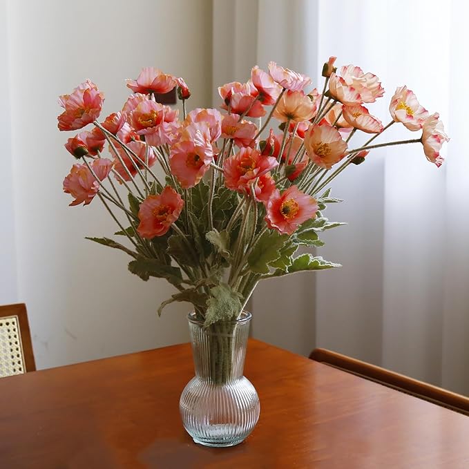 12PCS Poppy Flowers Artificial 23" Real Touch Stems Faux Poppies Silk Flowers for Home Decor Indoor (Pink)