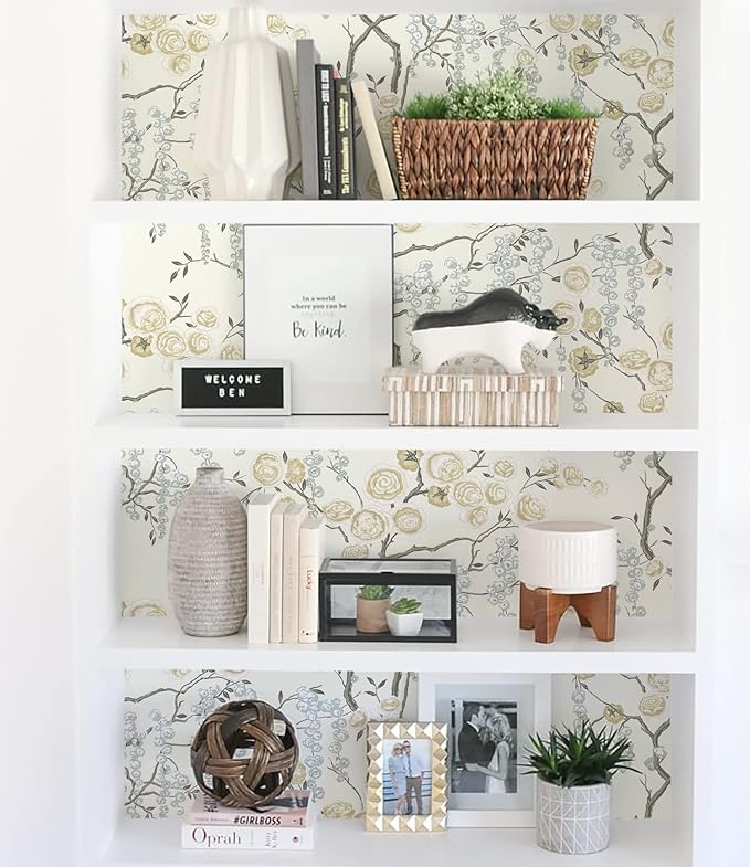 Orainege Peel and Stick Wallpaper Vintage Floral Contact Paper 17.7in ×196.8in Beige Floral Wallpaper Peel and Stick Removable Wall Paper for Bathroom Waterproof