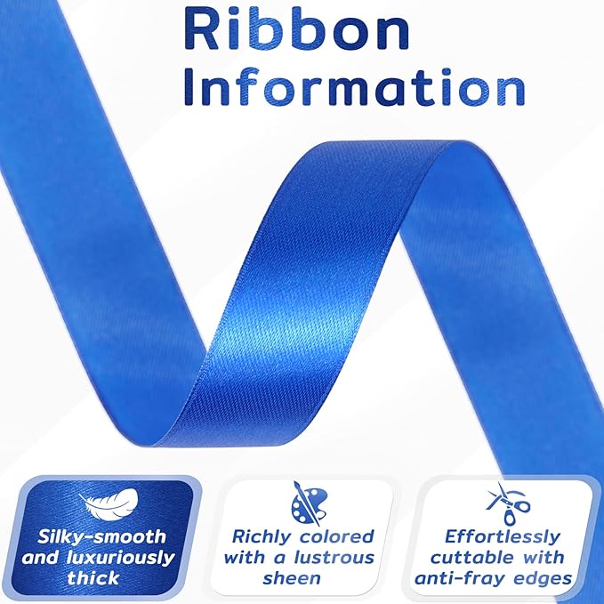 60 Yards Blue Satin Ribbon 7/8 Inch, Solid Polyester Fabric Ribbon for Gift Wrapping, Crafts, Flower Bouquet, Wedding, Baby Shower, Birthday Party, Christmas, Halloween
