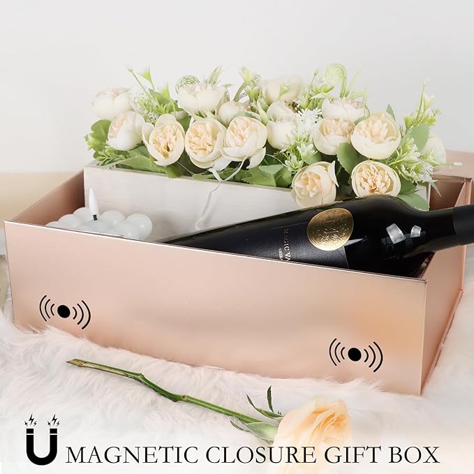 Rose Gold Gift Box with Magnetic Lid 13.8x8.3x4.4 in, Bridesmaid Groomsman Proposal Box, Large Rectangle Storage Box 5 Pack