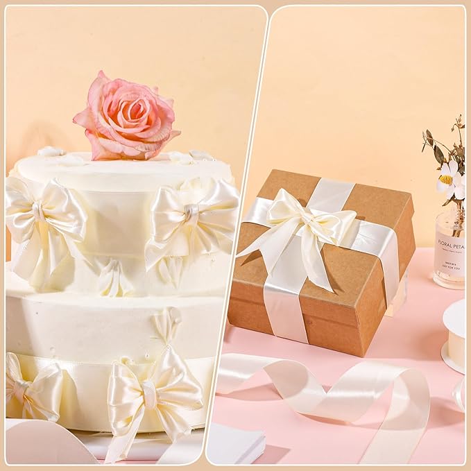 Ivory Satin Ribbon 1 1/2 Inch 60 Yards Cream Ribbon for Wedding Gift Wrapping Hair Bows Crafts Home Decor Flower Bouquet Christmas Decorations