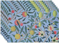 Vintage Fruit Placemats Set of 6, William Morris Retro Boho Flower Botanical Plant Place Mats, Heat Resistant Non Slip Cotton Linen Dining Table Mats for Home Kitchen Party 18x12 Inch