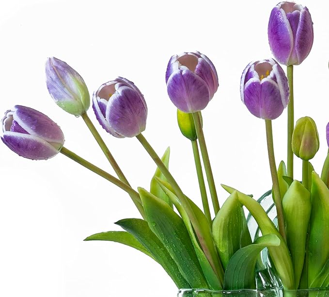 15pcs Artificial Tulips Flowers, Real Touch Latex Bouquet, Fake Tulips for Office Wedding Party Home Kitchen Garden Decoration-B Amethyst