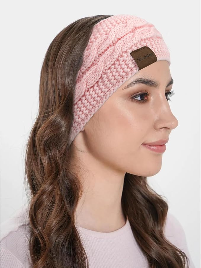 Loritta Womens Ear Warmers Headbands Winter Warm Fuzzy Cable Knit Head Wrap Fleece Lined Gifts
