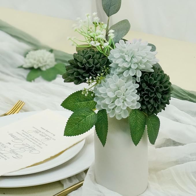 Artificial Flowers, 50pcs Realistic Artificial Rose for DIY Wedding Bouquets Centerpieces Arrangements, Hunter Green and Mint Green Dahlia Flowers with Stem for Bridal Shower Party