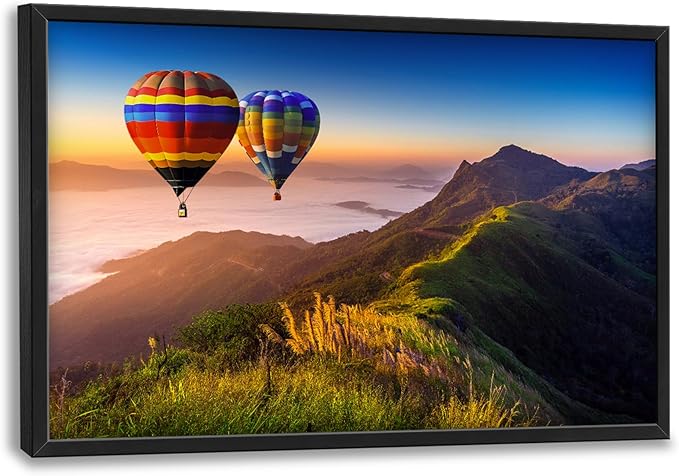 Framed Large Pictures Wall Art for Living Room, Nature Scenery Mountain Landscape Oversized Wall Decor Hot Air Balloon Canvas Print Painting Extra Large Framed Artwork for Bedroom Office 36"x24"