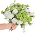 Floweroyal 2 Bunches Peony Artificial Flowers Green Flowers Silk Peonies Bouquets for Wedding Party Table Centerpieces Floral Arrangement Home Kitchen Decor
