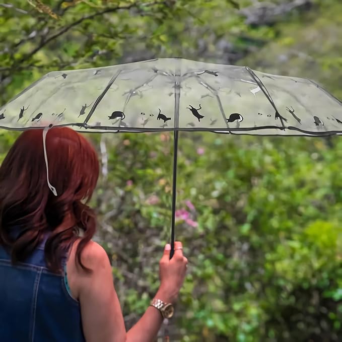 clear small umbrella for rain, cat plastic girl Transparent umbrellas for women, cute folding travel automatic umbrellas adult